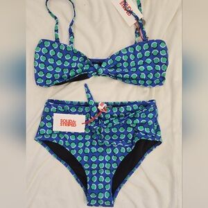 SOLID & STRIPED Blue and Green Polka Dot Bikini Set
